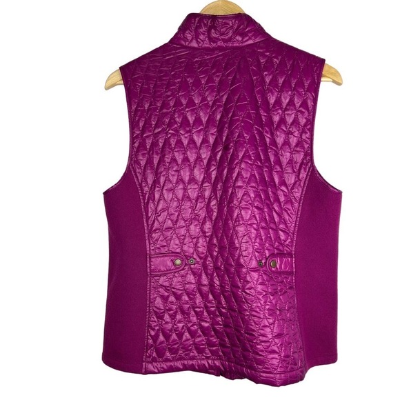 TALBOTS Dark Fuschia Pink Snap & Zip Quilted & Knit Insulated Puffer Vest Large - Picture 2 of 7